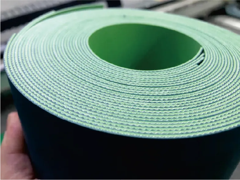 Rolled industrial composite conveyor belt material, ready for precision cutting by ZINGCUT CNC cutting machine