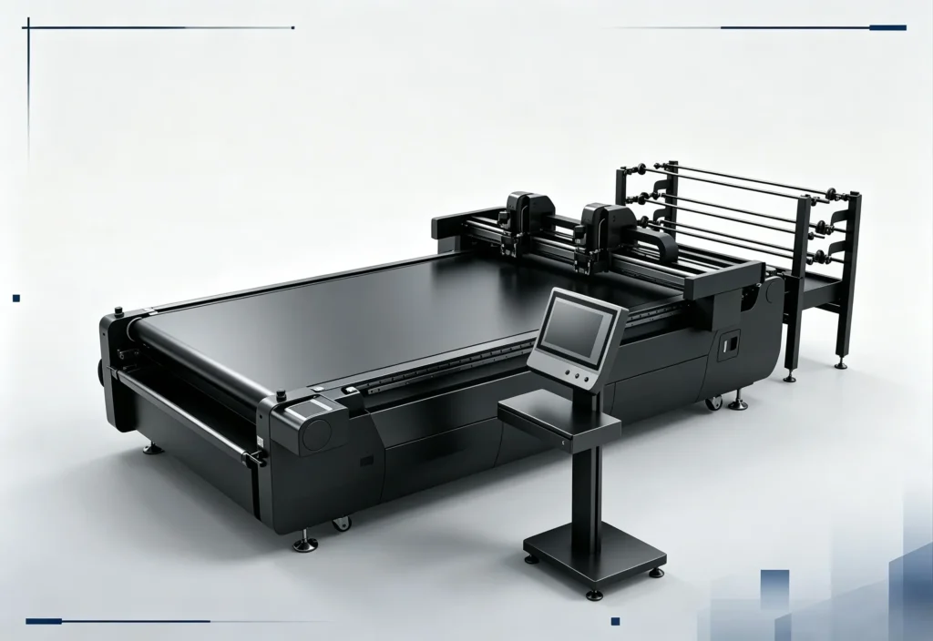 ZINGCUT conveyor table CNC oscillating knife cutting machine with auto roll feeding system for continuous flexible material cutting
