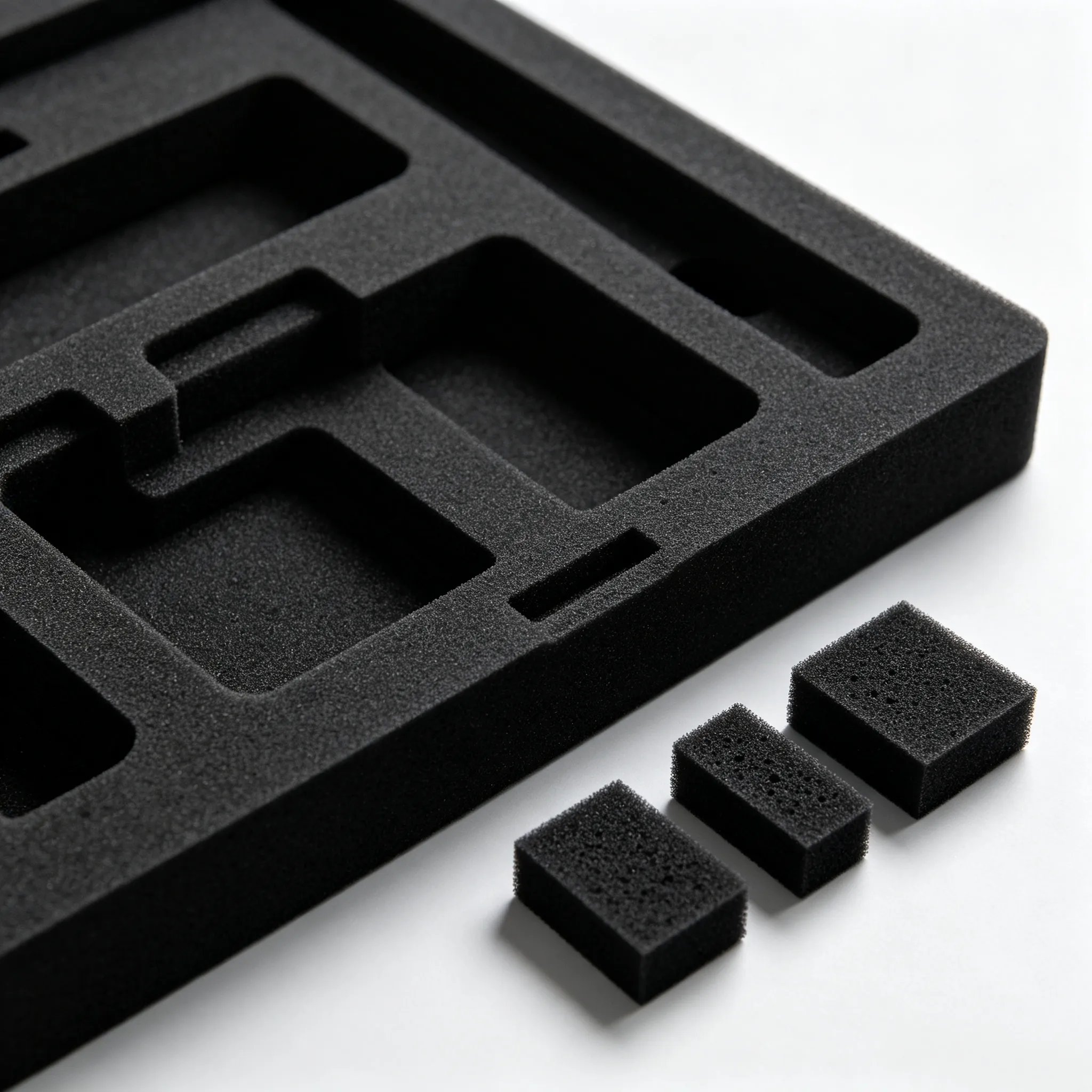 Custom EVA foam nesting insert processed by digital cutter, crush‑free multi‑depth cavity foam part