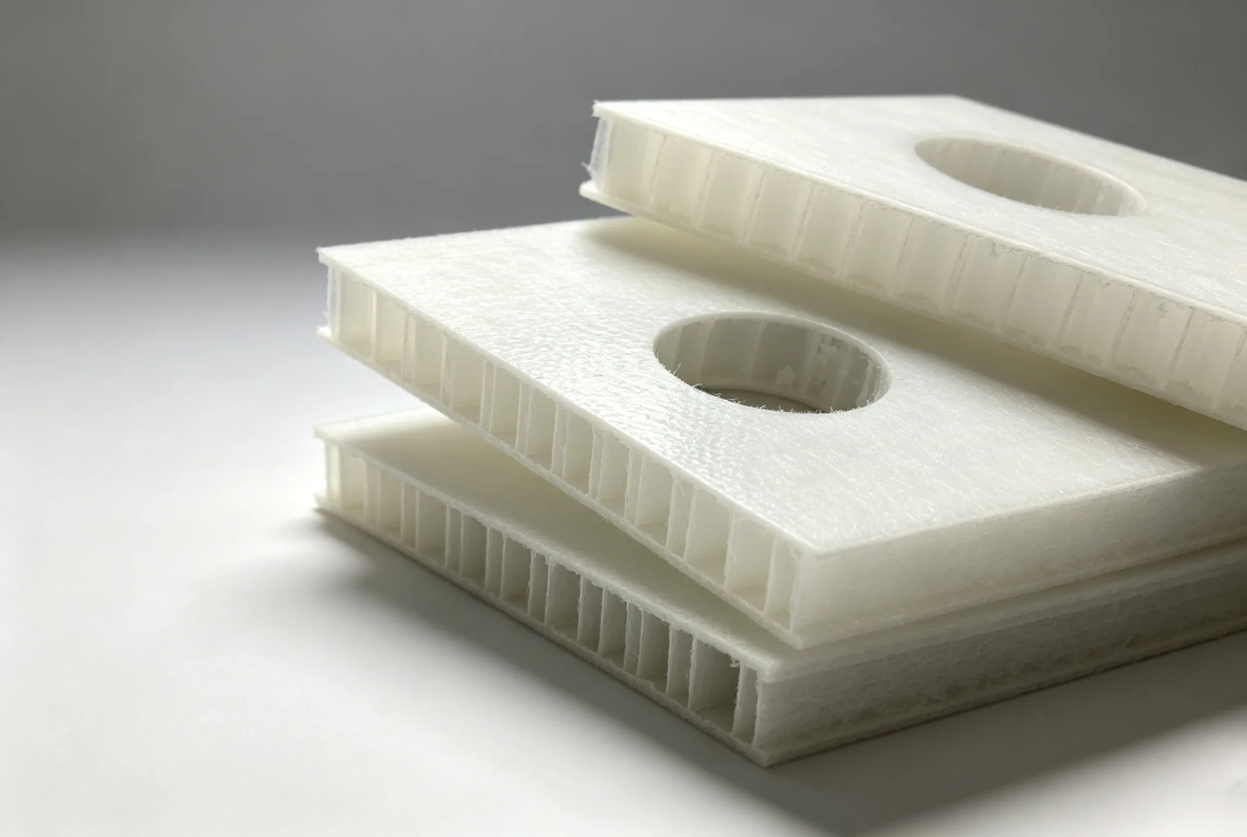 Perforated honeycomb panel composite core material cut by flexible digital cutter for aerospace and transportation industry