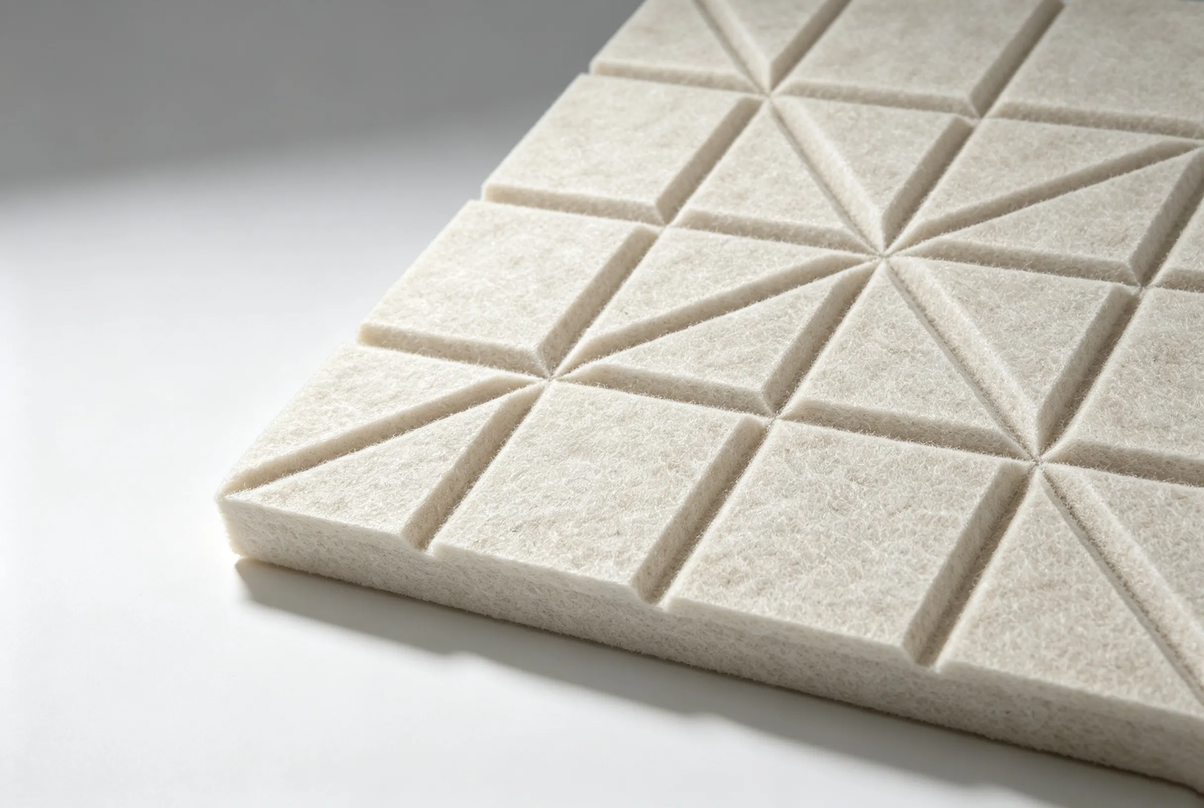 Pattern‑cut sound‑absorbing acoustic panel processed by flexible digital cutter for composite solution