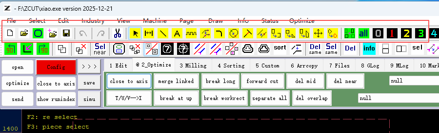 Top menu bar of digital cutting software for flexible cutter, graphic editing and parameter setting interface