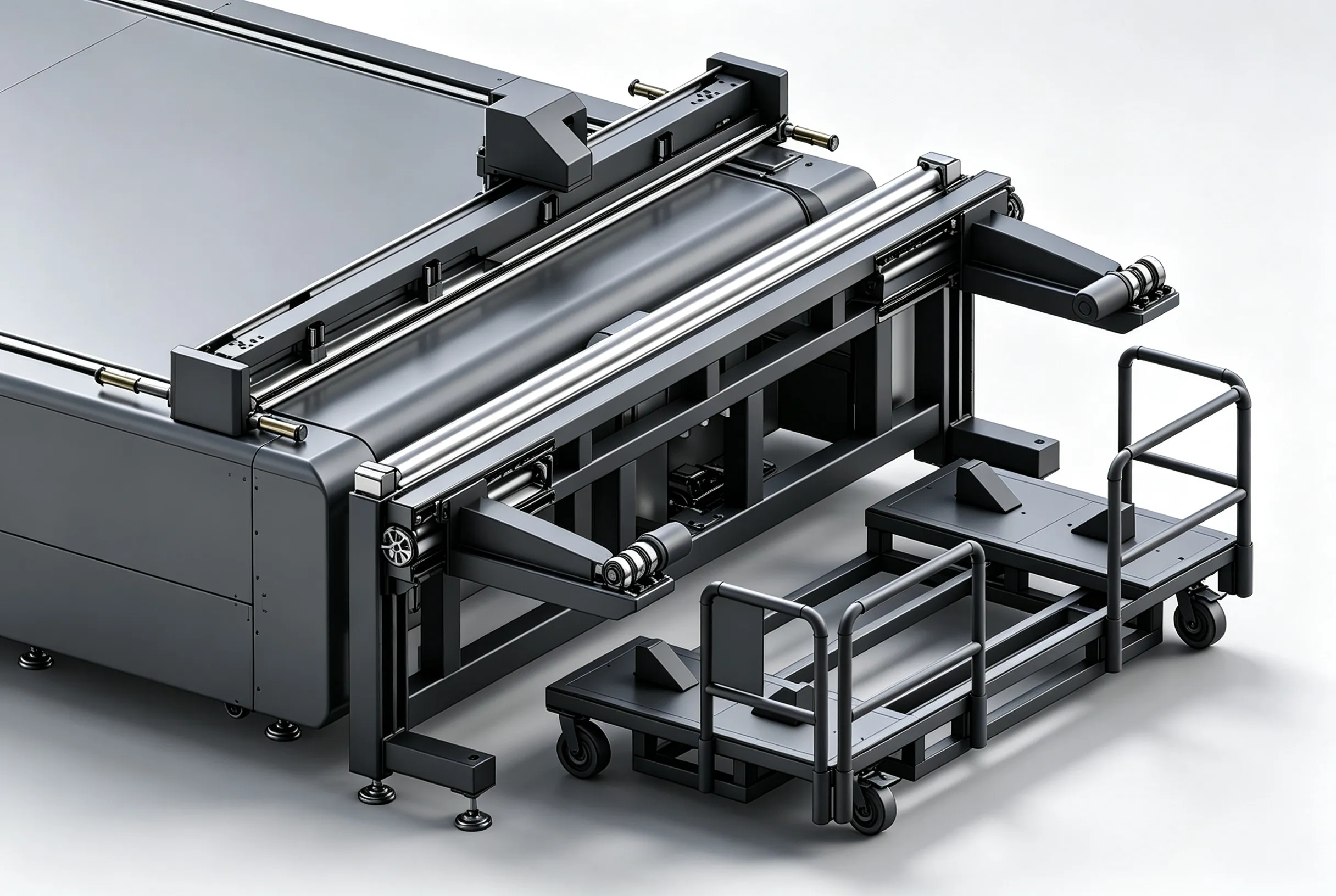 3D material feeding system with lifting platform, feed rack and material trolley for heavy-duty digital flexible cutter