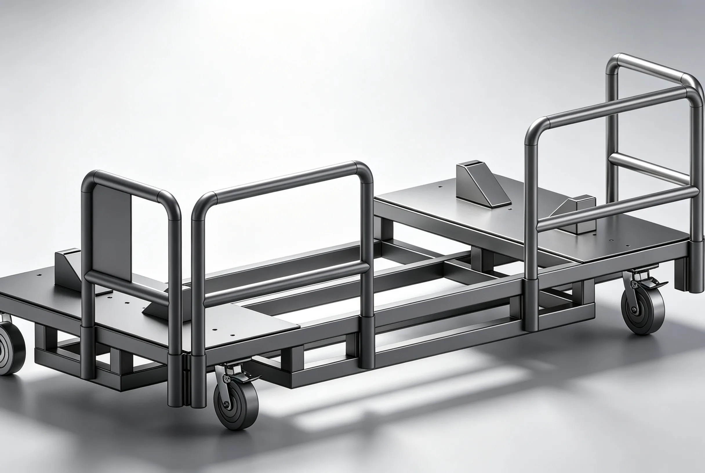 Material Trolley for digital cutter, transports heavy sheet stacks and roll materials safely